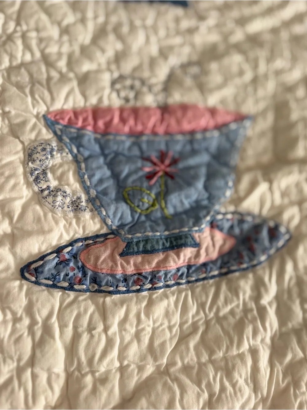 Pottery Barn Kids Pink and Blue Tea Cup & Teapot Quilt - Picture 3 of 9